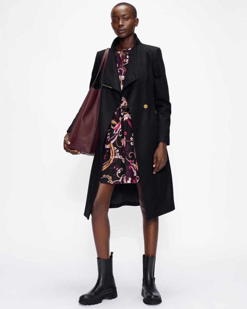 Ted Baker Rose Womens Midi Wool Wrap Coat With Shoulder Panels 